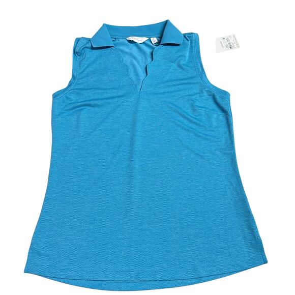 Walter Hagen Women's Blue Splash Clubhouse Scallop Sleeveless Golf Polo - Small - Picture 2 of 7